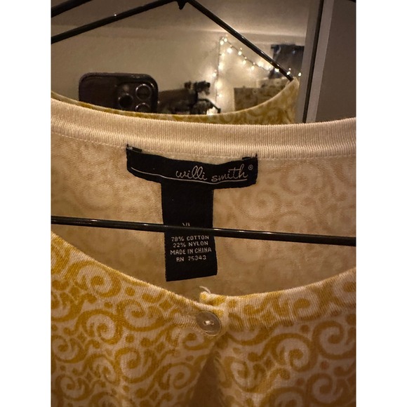 Willi Smith Yellow Swirl Pattern Knit Cardigan Button Front Women XL - Picture 3 of 3